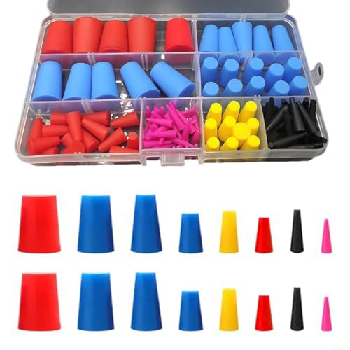 100 Pack Conical Silicone Stoppers Set Tapered Rubber for Industrial Use 8 Sizes Flexible Sealing Hardware Accessories