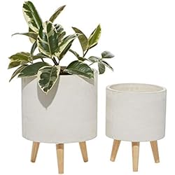 Deco 79 Ceramic Indoor Outdoor Planter with Wood Legs, Set of 2 16´´, 13´´H, White