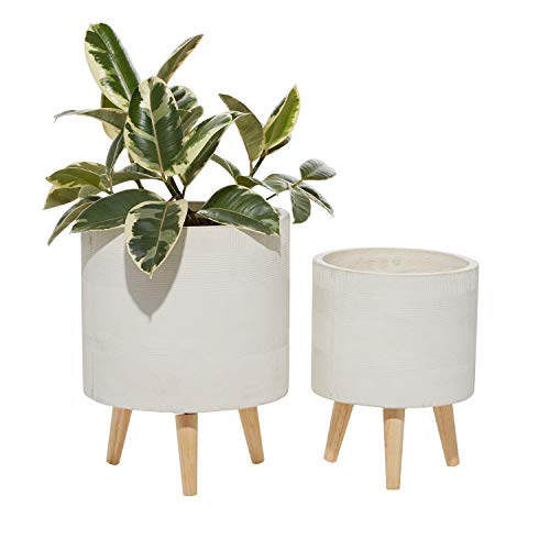 Deco 79 Ceramic Indoor Outdoor Planter with Wood Legs, Set of 2 16´´, 13´´H, White