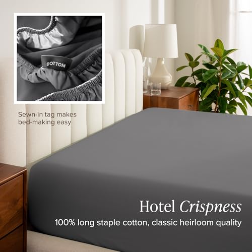 Bare Home 100% Organic Cotton Percale Fitted Sheet (Full XL, Grey) - image 6