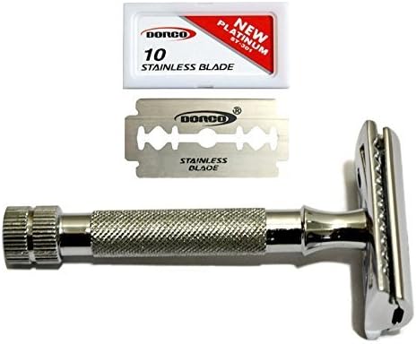 CS-202 Classic Samurai Short Handle Double Edge Saftey Razor with 10 Count Dorco Double Edge Razor Blades