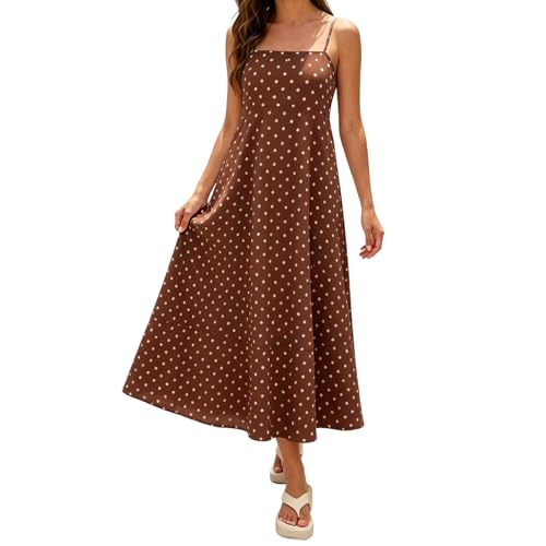Bauzuoyo Vestido elegante para mujer, estilo vintage, rockabilly, vestido de cóctel, estampado de lunares, tirantes delgados, vestido de fiesta de los años 50, sexy, sin mangas, vestido de baile