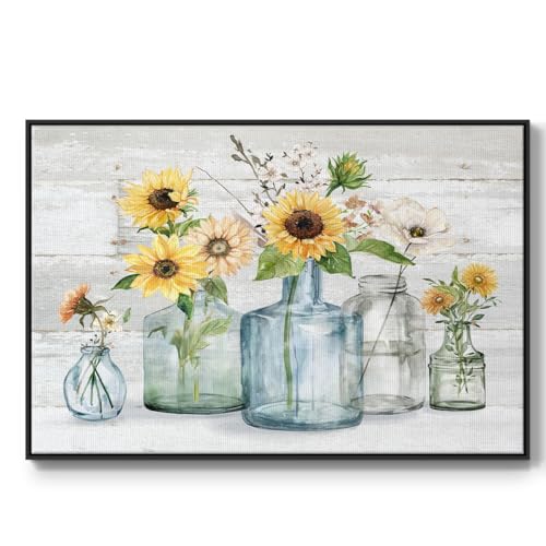 Renditions Gallery Floral Wall Art for Home Vibrant Yellow Sunflower Extravaganza Artwork Paintings for Bedroom Office Kitchen - 27"X41" Black Frame GAL001