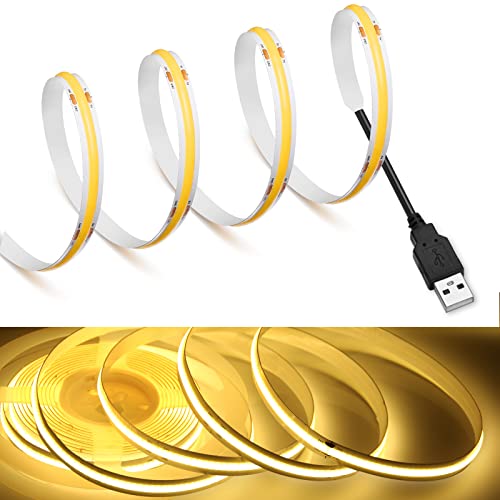 Image of MDee】COB LED Strip Lights 3000K Warm White3.28ft /1m USB Powered 5V Flexible LED Tape Lights with USB Connector CRI 90+ 800LM /m 320LEDs /m for Indoor and Outdoor Decor(3000K Warm White3.28ft /1m)