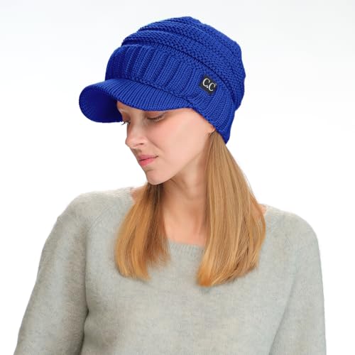 Image of C.C Trendy Warm Oversized Chunky Soft Oversized Ribbed Slouchy Knit Hat with Visor Brim