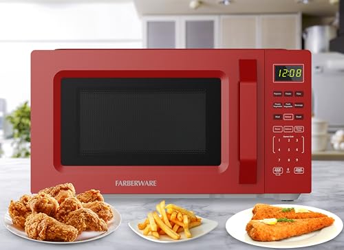 Farberware Countertop Microwave Oven, 700W, 0.7 Cu. Ft. Capacity, Compact Design with Turntable, Digital Display & Auto-Cook Functions, Red - image 6