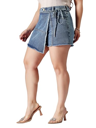 Image of Miss Chase A+ Women's Regular High Rise Mild Distress Regular Denim Skorts