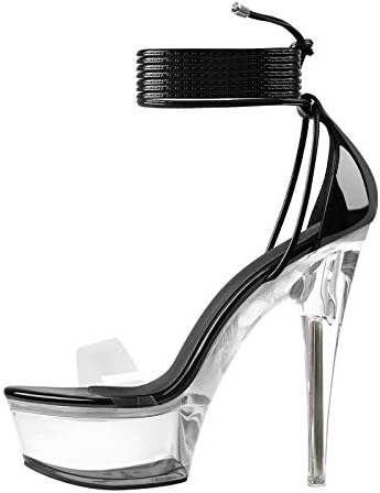 MissHeel Strappy Platform Heels Exotic Clear 6 inch Heels for Women Sexy Stiletto Heels Black Dance High Heels Lace Up Heeled Sandals Party Dancing Size 7
