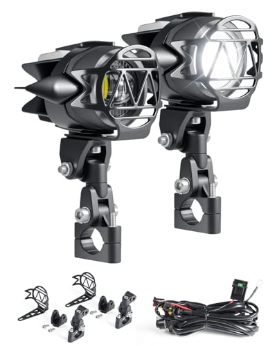 Dinfu 40W led Motorrad Zusatzscheinwerfer, 9v-60v Runde LED Nebelscheinwerfer mit E-Geprüfte LED Scheinwerfer Frontscheinwerfer mit Kabelbaum und Halterung für Motorrad ATV SUV Dirt Bike 4x4 Pickup