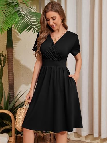 Heymoments Womens Summer Short Sleeve Casual Dresses V-Neck Midi Dress with Pockets S-2XL3