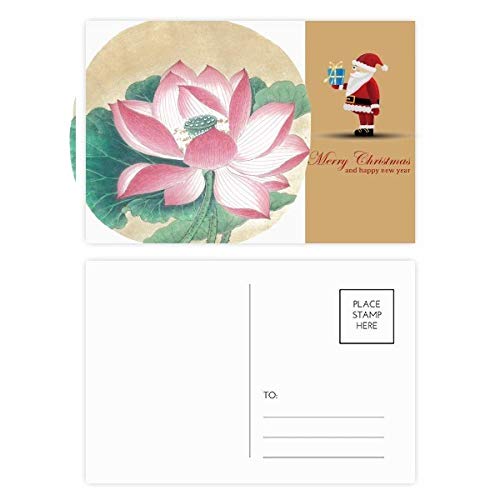 Cartes postales lotus et Père Noël : lot de 20 cartes originales de style peinture chinoise