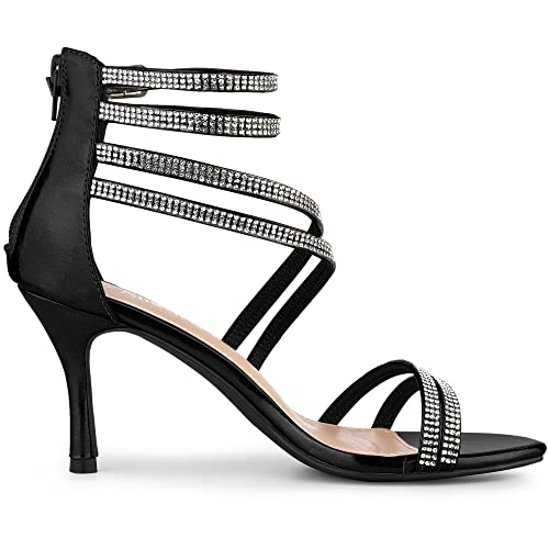 Allegra K Allegra K Women's Ankle Strap Rhinestone Stiletto Heels Black Sandals - 8 M US