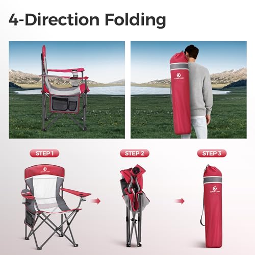 Image of ALPHA CAMP Heavy Duty Camping Chair 500LBS Capacity, Oversized Folding Chair for Heavy People, Padded Portable Outdoor Chair with Cooler Bag & Cup Holder for Camping, Fishing, Beach