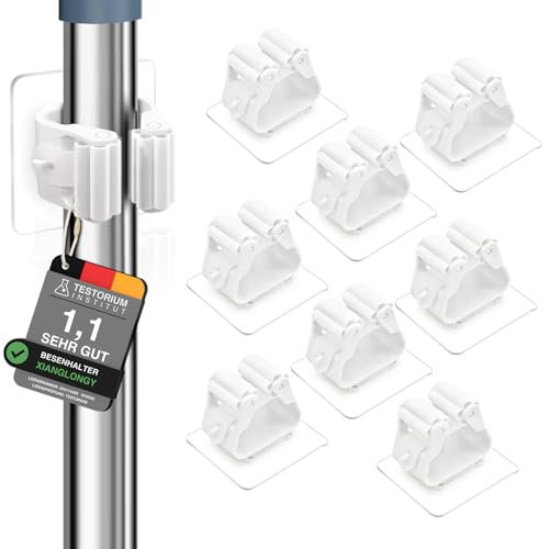 XIANGLONGY 10 Stück Besenhalterung Wand Selbstklebend, Besenhalter Ohne Bohren, Wandhalterung für Besenstiel, Mopstiel und Reinigungsgeräte, Gerätehalter Wand für Küche, Bad, Garten und Garage 1