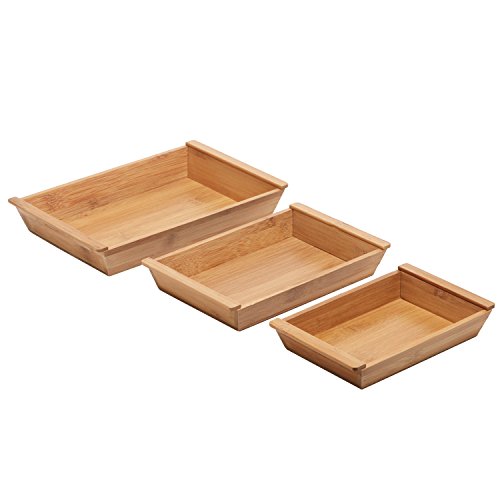 Mygift Natural Bamboo Nesting Small Serving Tray With Handles, Wooden Decorative Trays, Set Of 3 #TOP4
