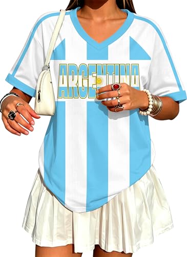 Soccer Cup 2026 Shirts for Women Oversized Mexico Jersey Argentina Jerseys Y2K V Neck Soccer Fan Tops