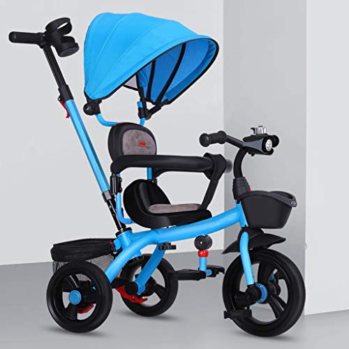Beginner mit Push Handle 4 in 1 Trike, Outdoor Recreational Kid Dreirad, zusammenklappbar, Sun Shade mit Push Handle Grau Gelb Pink Blau (Farbe: Blau) – Bild 8