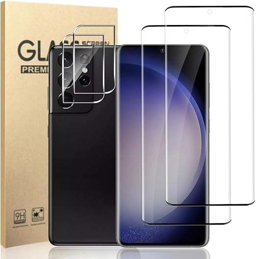 [2+2 Pack] Galaxy S21 Ultra Screen Protector and Camera Lens Protector 9H Hardness HD Clear Full Coverage Case Friendly Easy Installation Bubble Free For Samsung Galaxy S21 Ultra -6.8 Inch