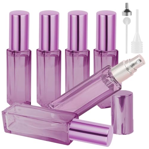 LOPHE Atomizador Perfume Recargable, 6pcs*10ml Mini Pulverizador Cristal Portátil, Perfumador de Viaje con Dispensadores, Botella Rociadora sin Fugas para Aceites Esenciales y Perfumes (Rosa Roja)