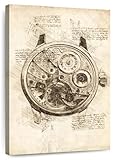 ElephantStock - Old Rolex Inside Wall Art - Vertical Canvas Wall Art - Living Room Wall Decor - Drawing Engineering & Machinery Blueprints Canvas Art - Beige & Brown Decor by Cornel Vlad - 8' x 12'