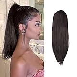 FESHFEN Pferdeschwanz Clip Extensions mit Kordelzug 30 cm Zopf Kordelzug Pferdeschwanz Haarteil Glatt Haarverlängerungen für Zopf Synthetische Drawstring Ponytail Extension