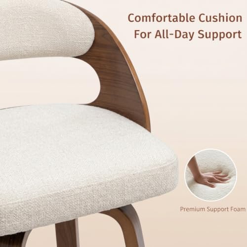 Image of AQG Swivel Bar stools Set of 1 Bar Chairs 30 inch Counter Height Mid-Century Modern Bentwood Barstool Faux Linen Upholstered Bar Chair with Back and Footrest, for Bar, Cafe, Dining, Kitchen Island, Beige