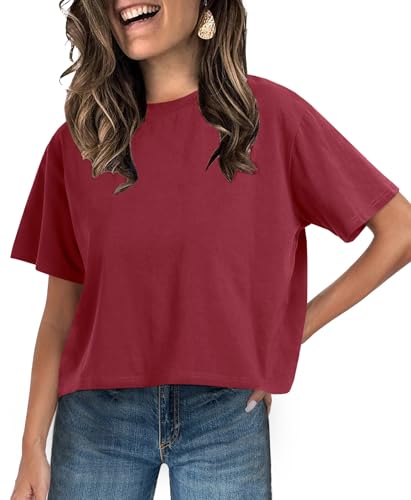 Image of UNCLECAT Womens Short Sleeve Crop Tops Summer Basic Cropped T Shirts