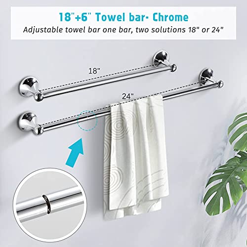 4 Piece Bathroom Accessory Set(Adjustable Towel Bar, Towel Ring, Toilet Paper Holder,Towel Hook), Wall Mounted Bathroom Hardware Accessories Set,Chrome - Thumbnail 2