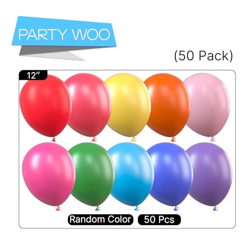 Image of PartyWoo Assorted Colors Rainbow Balloons 50pcs Multicolor Colorful 12 Inch