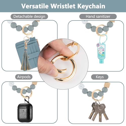 Image of KNGITRYI Wristlet Wallet for Women,RFID Keychain Wallet with Beaded Strap | 8 Card Slots,ID Window,Zipper Pocket,Leather Tassel,Compact Design
