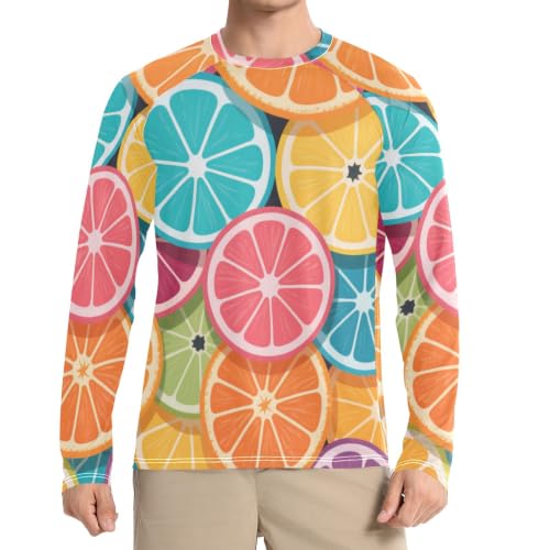 Camiseta de manga larga para hombre naranja con dibujo de frutas