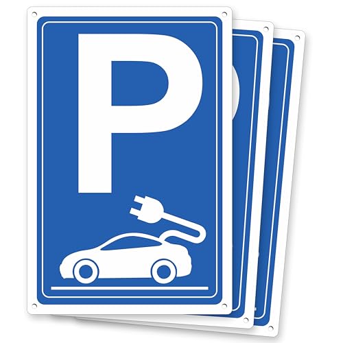 Pubblimania 3 stationnement recharge voiture électrique | lot de 3 panneaux en aluminium composite épaisseur 3 mm, pour extérieur/intérieur (30 x 40 cm, 3 stationnement recharge Eu)