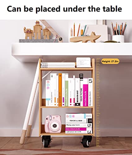 Heehee Mobile Bookshelf On Wheels Bookcase Under Desk Office Cart For Home Office Wooden Bookshelf Sideboard Storage Rack Side Cabinet #TOP3