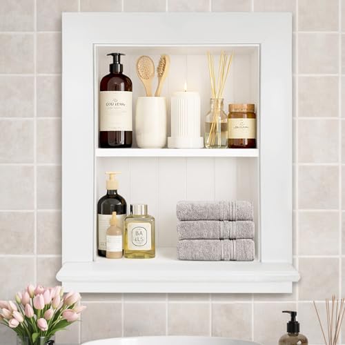 Royxen Bathroom Wall Cabinet with 2-Tier Shelves,Wooden Recessed Medicine Cabinet