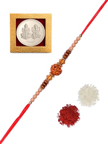 Image of Rudraksha Bracelet for Brother - Brown, Modern, Round, Lobster Claw Clasp, Rope Chain, Strand, Handmade /Fine Jewelty, Multiple Count, Bull Theme, Raksha Bandhan