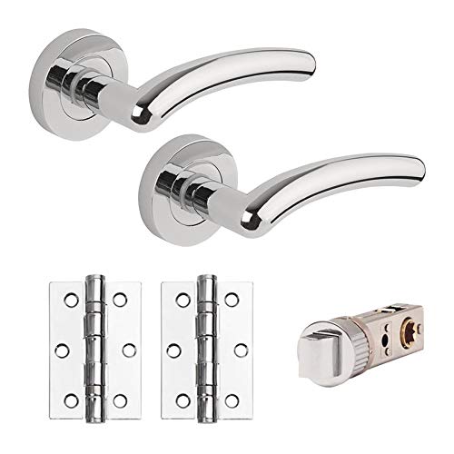 Wave Smart Latch Internal Door Handle Pack with Handles, Hinges & Latch - Chrome Finish