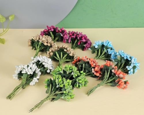 Image of SATYAM KRAFT 24 Bunch Decorative Artificial Pollen Flower Perfect for Tiara, Wedding Jewelry & DIY Making Flowers for Bouquet, Hamper, Trousseau Decoration Items(24 Bunch of 288 Pollen Each)