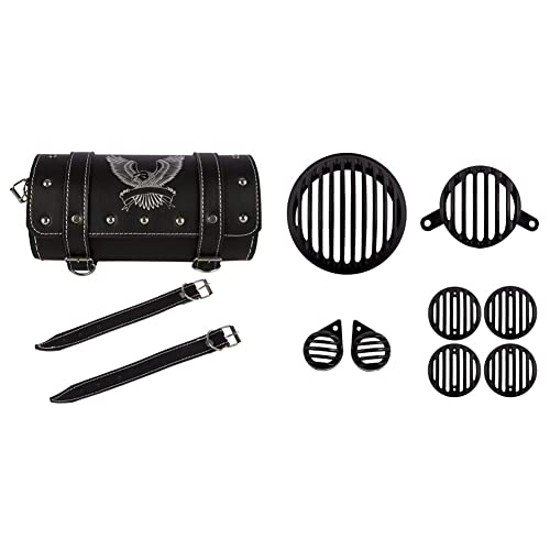 Image of Autofy Hawk Print Saddle Bag for Bikes & Royal Enfield Grill Combo