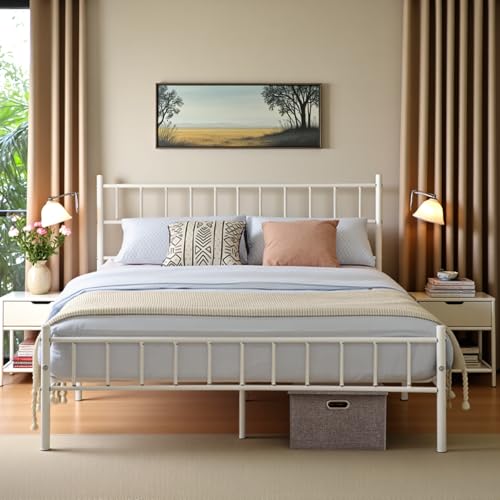 buybyroom Small Double Bed Frame Metal Bed Frame with Underbed Storage Suitable for 120x190 cm Mattress Suitable for Adults and Children White