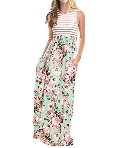 Buy MEROKEETY Women's Striped Floral Print 3/4 Sleeve Tie Waist Maxi Dress  with Pockets at Amazon.in