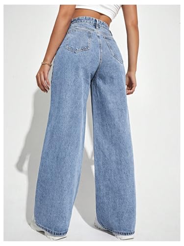 MakeMeChic Women's Wide Leg Jeans Bottoms Zip Fly Button Front Denim Pants with Pocket2