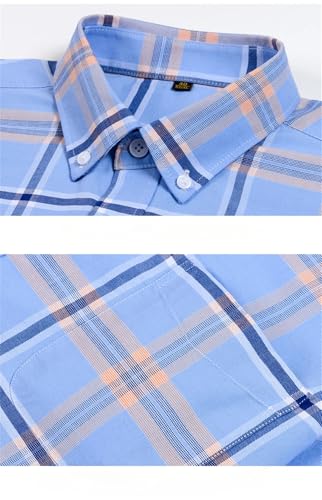 Men Plus Size Plaid Shirt Long Sleeve Cotton Oxford Office Shirt Tops3