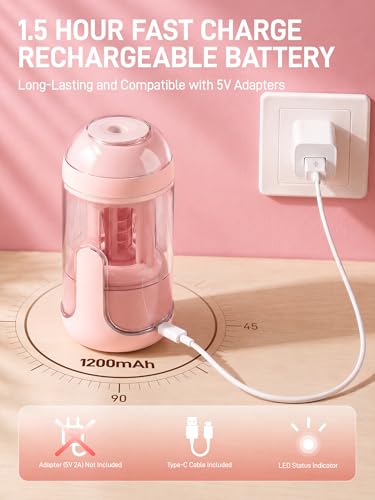 M&G S5 Electric Pencil Sharpener,Fully Automatic for 6.5–11mm No.2&Colored Pencils,Auto In&Out,3 Sharpness Modes,Type-C Rechargeable,Helical Blade,Cute Pencil Sharpener for School Classroom Home, Pink — view 5