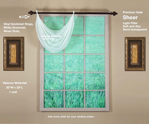 Image of Today's Curtain, Emelia Grommet Sheer Valance Waterfall 25 inch Ecru, 35 inch W x 25 inch L