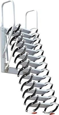 ERoomQ Concertina Loft Ladder Alloy Attic Access Ladder Carbon Steel Attic Stairs Pull Down Attic Ladder Non-Slip Folding Ladder Home Telescoping Ladder (2)