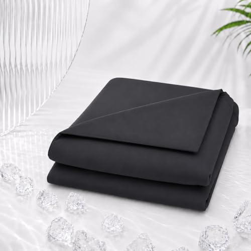 Cozorbt Double-Sided Cooling Comforter Queen Size, Ice Silk Summer Blanket, Smooth No-Stripes, No-Seam, Edge-Free Design, Breathable Lightweight Bed Cover for Hot Sleepers, All-Season Black 90x90