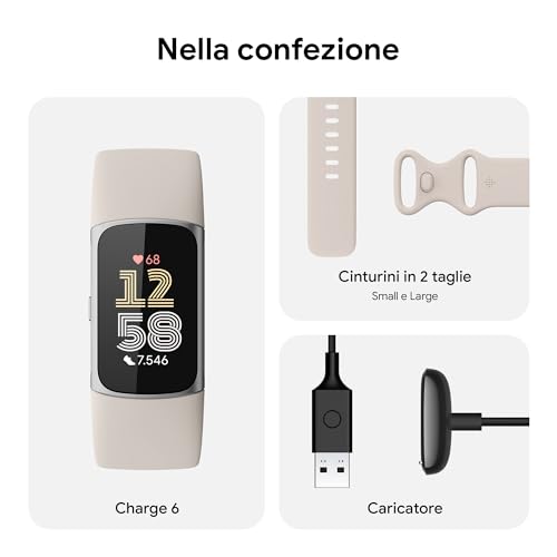 Fitbit By Google Charge 6 Activity Tracker Con Abbonamento Premium Di 6 Mesi Incluso Porcelain -Argento - 9