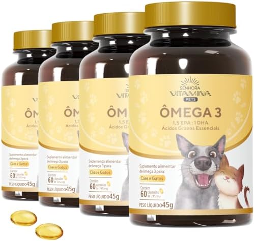 Ômega 3 Pets Para Cães E Gatos 500mg Epa Dha (240 Cápsulas) (4 Po...