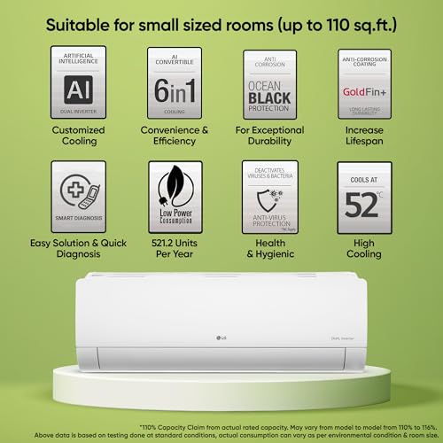 Image of LG 1 Ton 5 Star AI Dual Inverter Split Ac (Copper, Super Convertible 6-In-1 Cooling, 4 Way Swing, HD Filter with Anti-Virus Protection, TS-Q14ENZE, White)