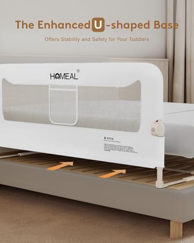 Image of HOMEAL 59in Foldable Toddler Bed Rails, Bed Rail for Toddlers with U-Shape Base, Baby Bed Rail Guard for Twin, Full, Queen, King Beds, Bed Rail for Baby, White